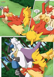 avian big_breasts bird blaziken breasts canine chicken comic dialogue english_text erect_nipples erection female fondling group group_sex hand_on_breast hi_res huge_breasts lucario male mammal mewtwo nintendo nipples nude open_mouth palcomix palcomix_team penetration penis pikachu pokemon pokemon_(species) pussy sex size_difference small_dom_big_sub straight sucking text vaginal_penetration video_games