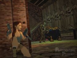 1animal 1girls 3d accurate_art_style bull female gun lara_croft lara_croft_(classic) low_poly lowpoly male playstation playstation_1 polygon provocative_pixels ps1_artstyle submachine_gun tomb_raider weapon