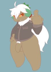 1boy aliasing alternate_version_available annoyed anthro anthrofied balls barefoot bottomless caprine clothed clothing eternallytardy featureless_legs flaccid flat_colors horn jacket male male_only mammal middle_finger nintendo penis pokemon pubes solo standing uncut video_games whimsicott