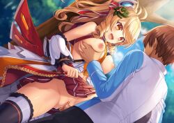 animated animated_gif blonde_hair breast_grab cum cum_in_pussy cum_inside exposed_breasts faceless_male functionally_nude functionally_nude_female gif huge_breasts kamihime_project kamihime_project_r lifting_skirt no_panties outdoors ponytail skirt_lift standing standing_sex thighhighs uncensored vaginal_penetration vaginal_sex yellow_eyes