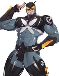 ball_bulge ballsack beard bulge bulge_through_clothing clothed cock_bulge facial_hair gijinka goggles latex lokix male male_focus male_only pecs pectorals pokemon pokemon_(species) solo solo_male