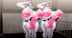 2futas 3d balls cow_girl futa_only futanari huge_breasts huge_cock latex next_yucoru_s nipples salute