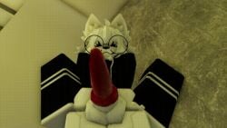 3d_(artwork) 3d_animation :3 animal_genitalia animal_penis animated anthro balls bedroom canid canine canis clothed clothing collar digital_media_(artwork) eyewear femboy fur genitals glasses inside knot knotted_penis looking_at_viewer loop male mammal partially_clothed penis roblox shaking_hips solo tht tht_(tht) white_body white_fur wolf