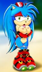 bbmbbf becky_the_hedgehog blue_fur blush breasts clothed clothing fan_character female fur green_eyes half-closed_eyes hedgehog inviting looking_at_viewer mammal mobian_(species) mobius_unleashed original_character palcomix panties pants_down partially_clothed purity_the_hedgehog pussy sega solo sonic_(series) sonic_fan_characters sonic_oc sonic_team sonic_the_hedgehog_(series) tongue tongue_out underwear