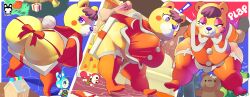 2023 absurd_res aerth animal_crossing anthro ass bear big_butt christmas clothed clothing digital_media_(artwork) exclamation_point eyelashes female francine_(animal_crossing) gift hair half-closed_eyes hi_res holidays mammal narrowed_eyes nintendo plushie poppy_(animal_crossing) tammy_(animal_crossing) teddy_bear