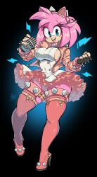 1girls amy_rose big_breasts blue_eyes elphelt_valentine elphelt_valentine_(cosplay) female female_only guilty_gear guilty_gear_strive high_heels jamoart looking_at_viewer mircophone pink_body pink_fur pink_hair skirt solo solo_female solo_focus sonic_(series) sonic_the_hedgehog_(series) thick_thighs thighhighs thighs