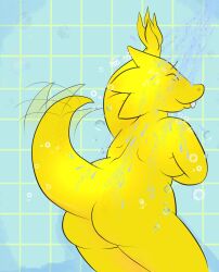 1girls 2d alphys anthro ass body breasts chubby female girl hips huge humanoid lizard monster naked naked_female nude nude_female only scalie shower showering skin solo susiebeeca tagme undertale undertale_(series) wet wide yellow