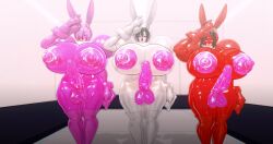 3d 3d_(artwork) 3futas bunny_ears bunny_girl claws fate_(series) futa_only futanari huge_breasts huge_cock latex leonardo_da_vinci_(fate/grand_order) mash_kyrielight next_yucoru_s nipples pink_nipples pink_penis salute smile smiling