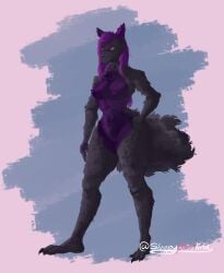 absurd_res anthro ass big_butt black_body black_fur breasts canid canine canis digital_media_(artwork) enderium female fur genitals hair hi_res mammal nipples nude purple_body purple_fur purple_hair pussy rose_(enderiumdavoc) sleepypinklinx solo tail wolf