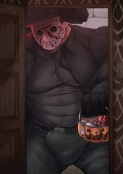 1boy 2023 bara barazoku big_bulge bulge clothing friday_the_13th gay halloween hockey_mask holidays huge_bulge jason_voorhees liuoie2 looking_at_viewer male male_focus male_only manly mask masked masked_male muscular_male solo solo_male tight_clothing yaoi