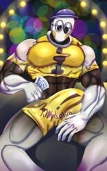 1boy balls bulge bulge_through_clothing erection erection_under_clothes five_nights_at_freddy's five_nights_at_freddy's:_security_breach humanoid male male_only map_bot muscular muscular_male ninjagreen99 partially_clothed penis robot solo solo_focus