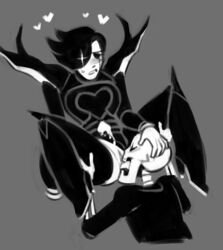 animated_skeleton black_hair bone clothed clothing crossdressing cuntboy duo girly hair heart hi_res hotlegmeme humanoid intersex intersex_on_male machine male mettaton mettaton_neo monster papyrus pussy robot rule_63 simple_background skeleton teeth tongue undead undertale