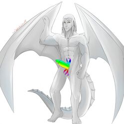 1boy abs crotch_tentacles cuntboy cuntboy_only cuntboy_sans_balls dragon erection front_view full-length_portrait herm hermaphrodite hi_res humanoid hybrid intersex lesquish male maleherm mammal membranous_wings multi_genitalia muscular nipples nude penis portrait pussy rainbow simple_background solo spot_color spread_wings tentacle teraunce white_background wings