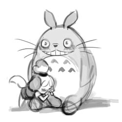 2016 animal_crossing canine crossover duo fellatio isabelle_(animal_crossing) lumineko mammal monochrome my_neighbor_totoro nintendo oral penis sex sketch studio_ghibli totoro video_games