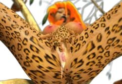 3d 3dgspot anthro breasts feline female humanoid jaguar jungle_heat large_breasts mammal meanne orange_hair solo spots spotted_skin tree