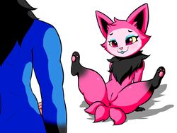 anthro anus black_fur blue_fur blue_tongue canine duo eerie_(telemonster) female flat_chested fox fur hi_res male mammal monster multicolored_fur multiple_tails penis pink_fur presenting presenting_anus presenting_pussy purple_eyes pussy simple_background spread_legs spreading straight tail telemonster tongue tongue_out wasajoke were werewolf white_background wolf yossi