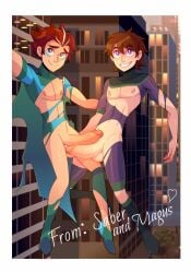 2023 2boys autograph balls big_penis city_background commission definetelyyuu gay iamyuu oc original original_characters photo superhero torn_bodysuit torn_cape torn_clothes yuunsfw