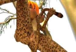 3d 3dgspot anthro breasts feline female humanoid jaguar jungle_heat large_breasts mammal meanne orange_hair solo spots spotted_skin tree