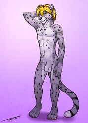 1boy anthro balls cheetah feline fur furry furry_only hair hi_res hima_chita male male_only mammal nude penis piercing solo standing tsaiwolf twink uncut