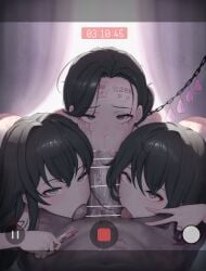 3girls balls_sucking bite_mark blue_eyes body_writing chain_leash chains collaborative_fellatio fellatio harem kiss_mark lipstick lipstick_on_balls lipstick_on_penis male mother_and_daughter my_teen_romantic_comedy_snafu oyakodon pregnancy_test ruiz sisters sucking_balls tears yukinoshita_haruno yukinoshita_yukino yukinoshita_yukino's_mother