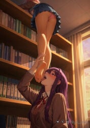 2girls ai_assisted ai_generated couple doki_doki_literature_club feet foot_fetish foot_lick indoors natsuki_(doki_doki_literature_club) panties school_uniform schoolgirl soles yuri yuri_(doki_doki_literature_club)