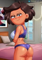 1girls amphibia ass bbmbbf bed blush breasts diamond_level disney female female_only looking_at_viewer milf mrs._boonchuy oum_boonchuy palcomix pietros_secret_club pillow solo thai