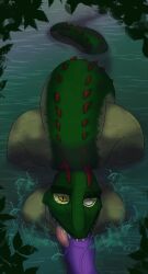 absurd_res anthro ass big_butt big_penis binkykun bubble_butt cragger_(legends_of_chima) crocodile crocodilian fellatio genitals hi_res huge_butt leaf legends_of_chima lego long_tail male male/male male_only oral partially_submerged penile penis reptile scalie sex swamp tail thick_tail tongue vein veiny_penis