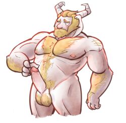 1boy 2015 anthro arm_hair asgore_dreemurr barazoku biceps blonde_hair blush body_hair boss_monster buttdawg caprine chest_hair erection fur goat hair hairy happy_trail horn humanoid_penis male male_only mammal monster nipples nude pecs penis pubes simple_background solo standing stomach_hair undertale video_games white_background white_fur yellow_fur