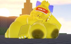 3d_(artwork) dog_ears dog_girl large_tits laying_down outdoors roblox roblox_avatar roblox_studio thick_thighs yellow_fur