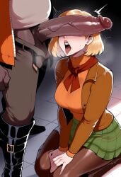 1boy ai_generated ashley_graham belt black_footwear blonde_hair blush bob_cut boots breasts brown_jacket brown_pantyhose bunnyart02 clothing dark-skinned_male dark_skin erection female footwear green_skirt head_out_of_frame huge_cock imminent_fellatio interracial jacket large_breasts large_penis male male_pubic_hair open_belt open_mouth orange_jacket orange_sweater pants pantyhose penis penis_awe penis_on_face penis_over_eyes plaid plaid_skirt pleated_skirt pubic_hair resident_evil resident_evil_4 resident_evil_4_remake saliva seiza self_upload short_hair sitting skirt solo_focus straight sweater teeth testicles tongue tongue_out turtleneck turtleneck_sweater upper_teeth_only veins veiny_penis