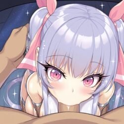 ai_generated blowjob eyes fellatio large_breasts long_hair looking_at_viewer oppai pink pov purple_hair riko_(shuz) shortstack silver-purple_hair thebillai twintails very_long_hair voluptuous