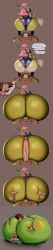 1boy 1girls ass_bigger_than_body ass_bigger_than_head ass_bigger_than_torso ass_expansion between_buttocks bursting_butt butt_expansion colossal_ass expansion female gaussnek goblin goblin_female growth hyper hyper_ass looking_at_viewer looking_back meat_wall_(body_type) multiple_images sex sinking_grip tagme talking text underboob
