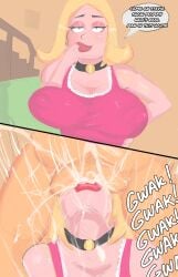 1boy 1boy1girl 1girls age_difference american_dad balls blonde_hair breasts busty cum cum_fountain cumming cumming_in_mouth cumming_in_throat dialogue facefuck facefucking francine_smith incest lipstick lots_of_cum mature_female milf mother_and_son nipples older_female pielodd pink_dress steve_smith tagme text throat_fuck throatpie younger_male