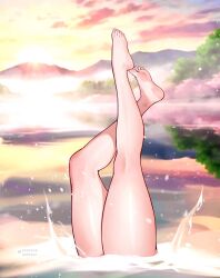alluring beautiful_legs bewitching_thighs dancing feet feet_up female furina_(genshin_impact) genshin_impact hoyoverse jaxdrawz lake leg_focus legs legs_together legs_up lower_body lower_body_focus mihoyo mist mountainous_horizon nature outdoors partially_submerged solo splashing sunrise swimming synchronized_swimming thick_thighs thighs trees wet wet_skin