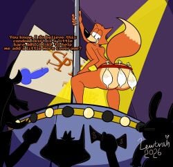 2026 absurd_res aliasing anthro ass big_butt binary_drawing bodily_fluids canid canine claws clothing condom condom_belt convenient_censorship crowd cum dancing digital_drawing_(artwork) digital_media_(artwork) dipstick_tail filled_condom fox fur genital_fluids group hi_res humongous_entertainment lewtrain low-angle_view male mammal markings money orange_body orange_fur penis_drawing pole pole_dancing presenting raised_tail rear_view sexual_barrier_device smile solo spotlight spy_fox spy_fox_(series) stage tail tail_markings undressing