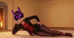 1girls ai_generated black_hair brainwashing carmen_sandiego_(2019) carmen_sandiego_(franchise) carpet clothing female female_focus female_only femsub fireplace glasses hand_on_head hand_on_hip hand_under_head headset hypnosis hypnotic_accessory hypnotic_visor hypnotized_female indoors julia_argent julia_argent_(carmen_sandiego) looking_at_viewer lying lying_on_floor lying_on_ground lying_on_side mind_control on_floor on_ground on_side seductive seductive_female seductive_pose seductive_posing short_hair solo solo_female solo_focus tech_control visor vr_goggles vr_headset z-tech_(lewd-zko) zupern0va_(manipper)