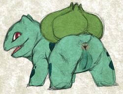 anus bulbasaur clitoris female feral flat_colors looking_back nintendo pokémon_(species) pokemon pokemon_rgby presenting pussy python13rp smile solo yaroul