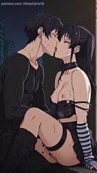1boy 1girls ai_generated alternate_costume anime anime_character anime_coloring anime_girl anime_screencap anime_style bangs belt belt_boots black_belt black_boots black_bra black_choker black_hair black_nails black_shirt blush blush_lines boots bra bra_pull breasts breasts_out choker city closed_eyes clothes_pull collarbone couple earrings emo_fashion en'en_no_shouboutai enen_no_shouboutai fingering fingerless_gloves fire_force french_kiss gloves goth_fashion hi_res high_quality jewerly kissing kotatsu_tamaki lace lace_trim lace_trimmed_choker long_hair long_sleeves mature_female miniskirt multicolored_gloves multiple_earrings nail_polish night night_sky nipples nude orange_eyes outdoors patreon platform_boots pleated_skirt print_shirt pussy pussy_juice red_gloves shirt shy single_fingerless_glove single_glove sitting small_breasts striped_clothes striped_gloves sweat tamaki_kotatsu thigh_strap timeskipnsfw tongue torn_clothes torn_gloves touching_pussy touching_self twintails two_tone_gloves underwear undressing undressing_another white_gloves yellow_eyes