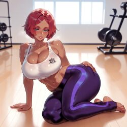 1girls ai_generated arm_support balecxi bare_shoulders blue_eyes blurry_background blush bra breasts cleavage clothing collarbone curvaceous curvaceous_female curvaceous_figure curvy curvy_figure dark-skinned_female dark_skin dumbbell exercise feet female female_focus female_only full_body giovanna_(guilty_gear) guilty_gear guilty_gear_strive gym gym_clothes gym_uniform hand_on_own_ass indoors inviting inviting_to_sex large_breasts legs lips looking_at_viewer midriff nail_polish navel no_shoes pants parted_bangs parted_lips presenting presenting_ass presenting_breasts presenting_hindquarters presenting_self red_hair seductive seductive_look seductive_smile shiny_skin short_hair sitting smile solo sports_bra sportswear stirrup_legwear sweat thick_thighs thighs tight_clothes toeless_legwear toenail_polish toenails toes underwear voluptuous voluptuous_female weightlifting weights white_sports_bra window wooden_floor yoga_pants