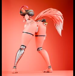3d_(artwork) animatronic anthro anus ass bent_over big_breasts big_tail blender_(artwork) blender_cycles_(artwork) breasts canid canine claws digital_media_(artwork) ear_piercing ear_ring female five_nights_at_freddy's fox foxy_(fnaf) full-length_portrait fur genitals glistening glistening_body hair hand_on_butt hand_on_own_butt hi_res hook hook_hand innie_vulva looking_at_viewer looking_back looking_back_at_viewer machine mammal metal mtf_crossgender orange_background orange_body orange_eyes orange_fur piercing pirate pirate_hat plantigrade portrait presenting presenting_anus presenting_hindquarters raised_tail ring_piercing robot robot_anthro rule_63 scottgames short_hair simple_background solo tail thick_thighs vulva watermark wide_hips zelyonka