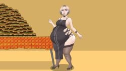 animated bbw belly belly_expansion blue_eyes breast_expansion burping dress eating expansion fat growth huge_ass huge_belly huge_breasts hyper hyper_belly overweight overweight_female reuhain reuhain_(artist) ripped_clothing short_hair smug sound sound_effects stuffing tagme video wardrobe_malfunction weight_gain white_hair