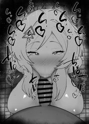 1boy 1girls big_penis black_and_white blowjob blue_archive blush censored dark-skinned_male dark_skin detailed_background drooling erection eyelashes fellatio female heart heart-shaped_pupils human indoor inside kurotama light-skinned_female light_skin looking_at_viewer male male_pov millennium_science_school_student mirai_(blue_archive) oral oral_sex penis pseudoscience_department_(blue_archive) room saliva shiny shiny_skin short_hair sound_effects squatting straight sweat text tongue_out vein veins veiny veiny_penis