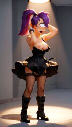 ai_generated boots breasts breasts_out dress erect_nipples futurama no_bra stockings turanga_leela