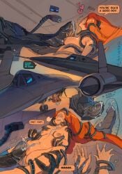 aircraft blue_eyes bodily_fluids comic dripping duo female feral genital_fluids genitals grinding hair heart_symbol hi_res human living_aircraft living_machine living_vehicle lockheed_martin machine male male/female mammal mechanical_penis penis precum precum_drip pussyjob ratbat red_hair sex sr-71_blackbird text vehicle vulva