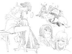... 4girls ? after_fellatio ahoge animal_ears antlers ayatsumugi_roka barefoot between_legs blush cho_kaguya-hime! closed_eyes commentary_request cum cum_on_body facial facing_another fellatio fox_ears fox_tail french_bread_ears futa_with_female futanari greyscale hair_bun hand_on_another's_head hands_on_another's_thighs hood hoodie horns isayama_mami kaguya_(cho_kaguya-hime!) monochrome multiple_girls oral sakayori_iroha shirt short_sleeves single_hair_bun sitting smile spoken_ellipsis sweat table tail trembling white_background white_shirt