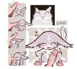 anthro blowjob blowjob_pov body breasts catgirl cross cum cum_in_mouth domestic_cat duo eyelashes facefucking felid feline felis female genitals grey_eyes heart_symbol looking_at_viewer male male/female mammal markings marshmallow_(mewgenics) mewgenics multiple_images mylxiansfw no_pupil pawspad pink pink_body pink_fur pointy_ears pussy tail white_body white_eyes white_fur