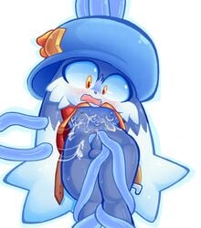 1boy anthro balls blush clothed clothing cum erection feline fur hat headgear hi_res klonoa klonoa_(series) male male_only mammal nipples nude open_mouth penis pstash solo tentacle vincios yellow_eyes