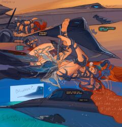 belly_riding blue_yes blush bodily_fluids bound comic duo female feral genital_fluids genitals hair heart_symbol hi_res human leaking_precum living_machine lockheed_martin machine male male/female mammal mechanical_penis penis precum ratbat red_hair sr-71_blackbird text vaginal_penetration