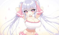 ai_generated eyes female female_only large_breasts long_hair looking_at_viewer oppai pink pink_trim purple_hair riko_(shuz) shortstack silver-purple_hair thebillai twintails very_long_hair voluptuous wallpaper white_tank_top