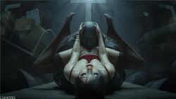 1boy 1girls 3d 3d_(artwork) ada_wong ada_wong_(adriana) bald bald_male big_breasts biohazard breasts breasts_out brown_hair brunette_female brunette_hair capcom closed_eyes clothed_female clothed_male clothed_sex cunnilingus eating eating_pussy feet_visible_through_clothing female female_focus female_on_bottom grey_skin hairy_pussy hands_on_another's_head hands_on_head legs_spread legs_up lunex3d makeup male male_on_top moaning moaning_in_pleasure monster monster_on_female mr_x nipples pelvic_curtain pussy red_dress resident_evil resident_evil_2 resident_evil_2_remake spread_legs spreading thighhighs thighs tyrant vagina